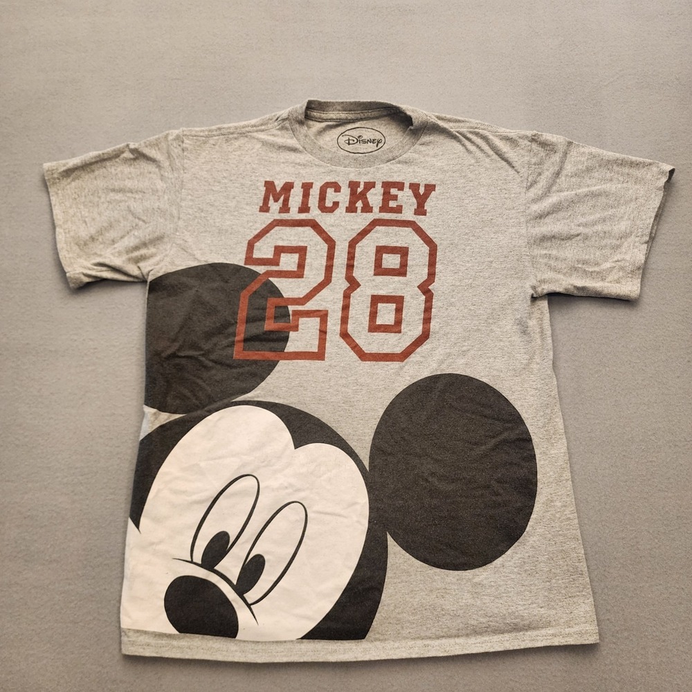 Disney Mickey Mouse 28 Graphic T Shirt Juniors XL Gray Short Sleeve Disney Parks